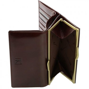Petit compagnon femme / Portefeuille marron en cuir de vachette TK032