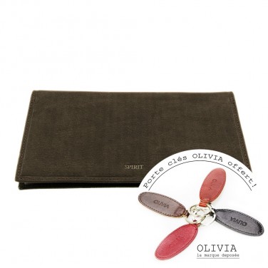 Cadeau pour femme, Porte chequier cuir velours Porte-clés 100% Cuir