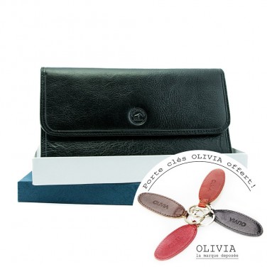 Grand portefeuille avec porte chéquier 100% cuir véritable Porte-clés OFFERT
