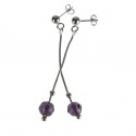 Boucles d'oreilles pendantes en argent 925 Cristaux violet N647