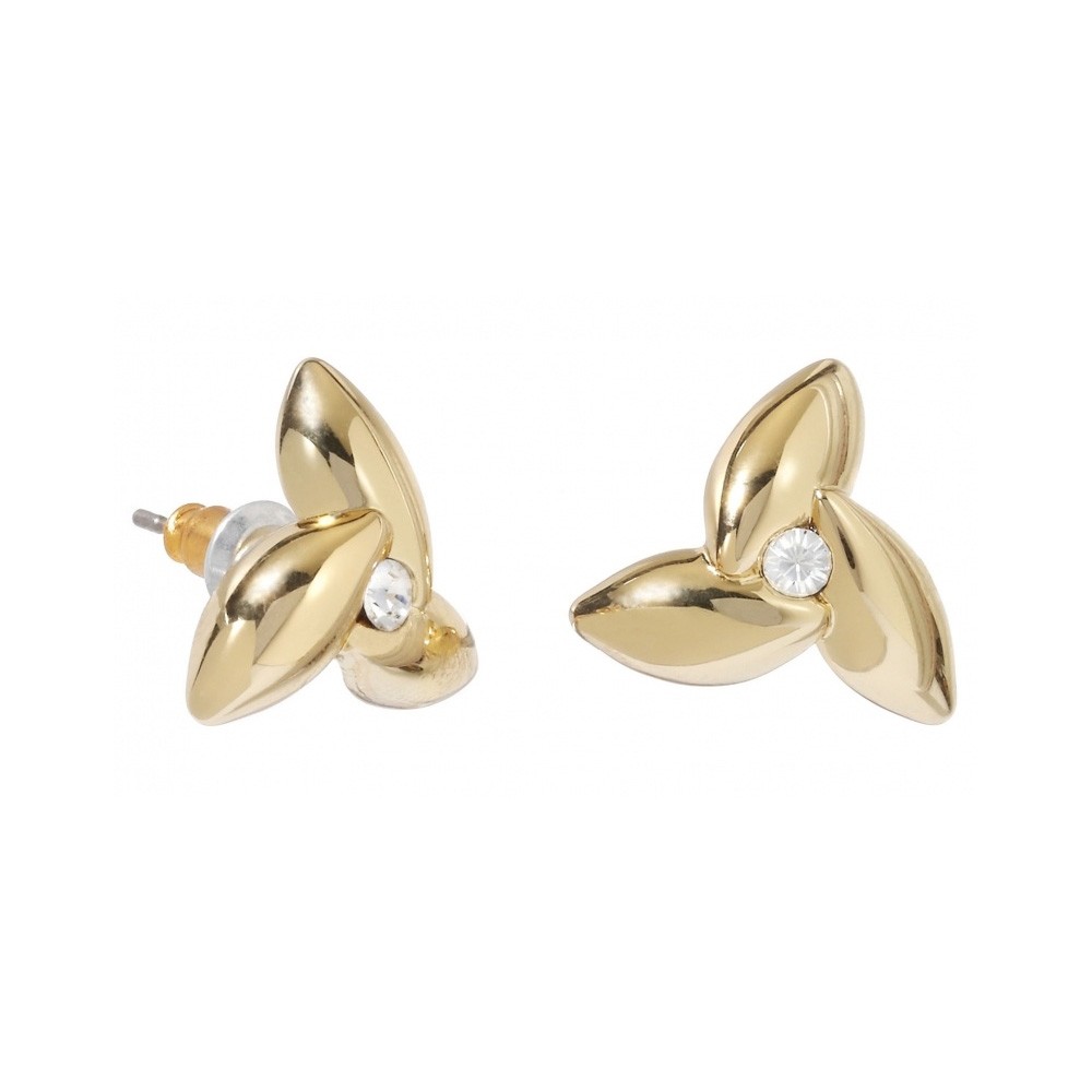 Bijoux - Boucles d'oreilles plaque or fleur poli cristal Swarovski 597