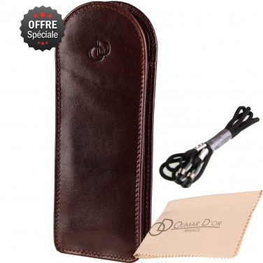 Etui "KLASIK" 100% CUIR, étui à lunettes de vue, étui en cuir véritable 18 x 7 cm
