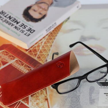 Etui "CLASIK n°1" 100% CUIR, étui à lunettes de vue, étui pochette en cuir véritable 17 x 6.5 cm + Lingette + Cordelette
