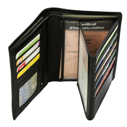 Portefeuille Monnaie Cartes Permis Certificat Cuir Noir Homme Femme N1182