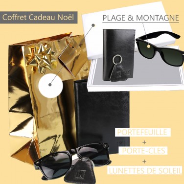 PACK Cadeau Portefeuille homme cuir noir+porte-clés+lunettes / 15x11 TK01 RFID, Noël Anniversaire Catalogue   Produits