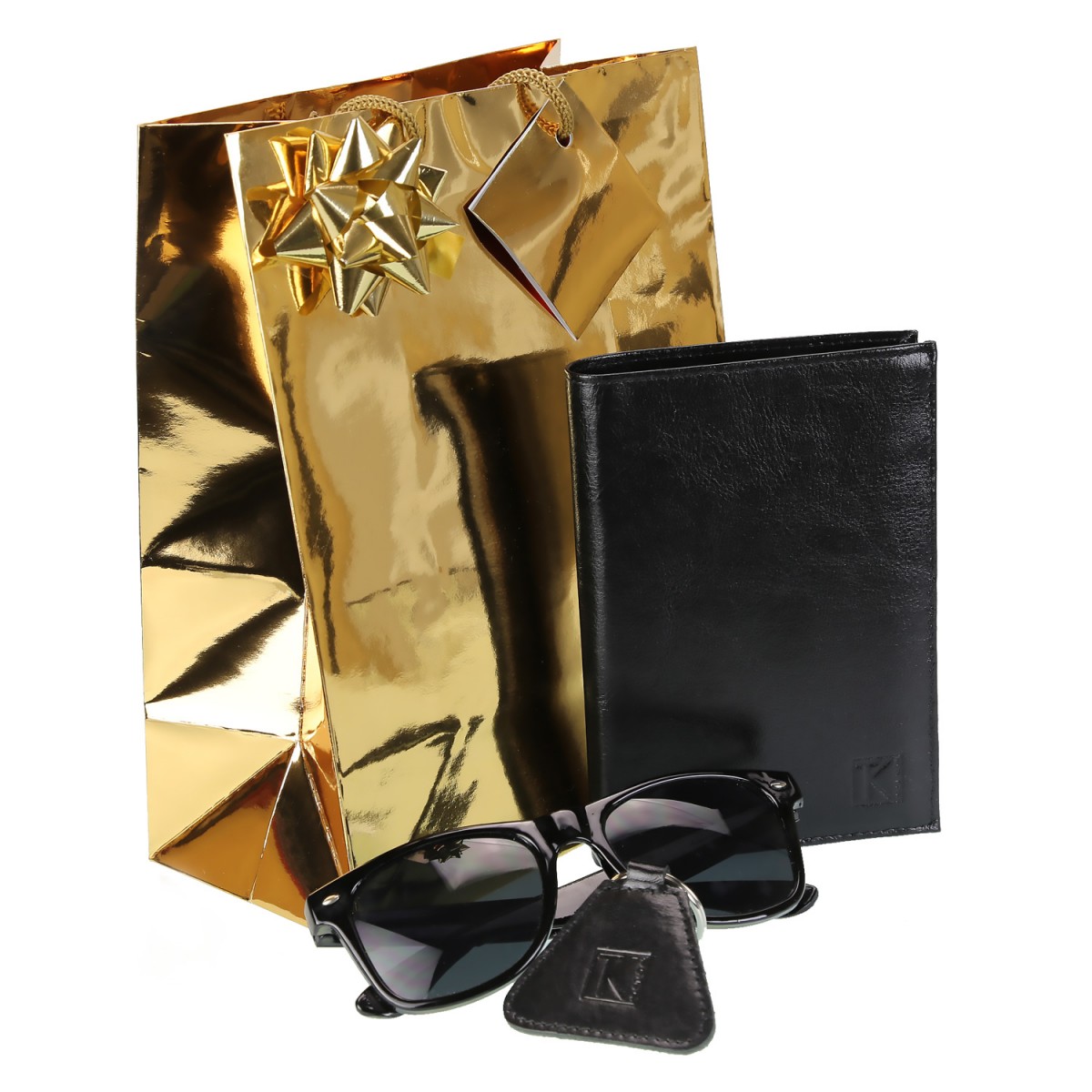 PACK Cadeau Portefeuille homme cuir noir+porte-clés+lunettes / 15x11 TK01 RFID, Noël Anniversaire Catalogue Produits