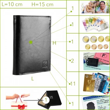 PACK Cadeau Portefeuille homme cuir marron + porte-clés + emballage TK, Noël Anniversaire 
