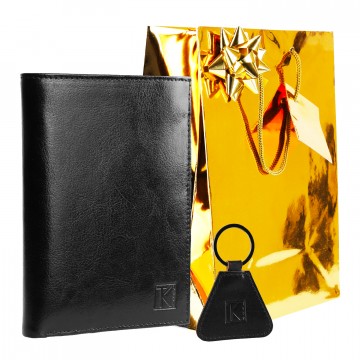 PACK Cadeau Portefeuille homme cuir marron + porte-clés + emballage TK, Noël Anniversaire 