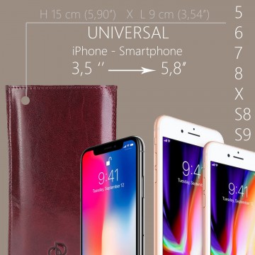 Housse iPhone, étui universelle cuir véritable "OD-ipho" 15x9 cm