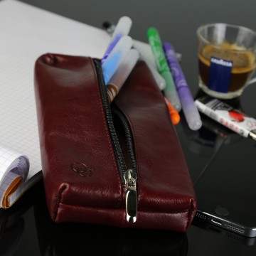 Grande trousse en cuir, organisateur, crayons stylos "ARCHI" 100% CUIR 21 x 11 cm -Trousses Scolaires, Etudiants, Dessinateurs