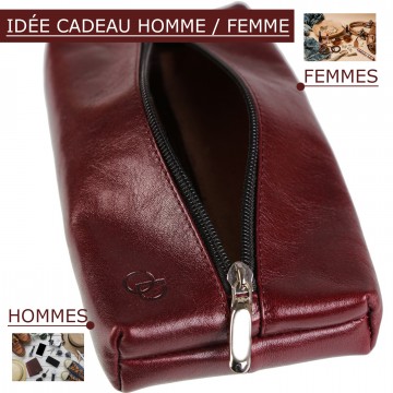 Grande trousse en cuir, organisateur, crayons stylos "ARCHI" 100% CUIR 21 x 11 cm -Trousses Scolaires, Etudiants, Dessinateurs