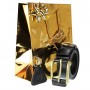 Cadeau noel homme / Ceinture cuir noir Taille 120 CM + Porte-cles + Emballage