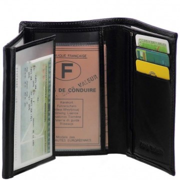 GRAND CLASSIQUE Portefeuille en cuir NOIR N1328 - Grand Portefeuille Homme PACK cadeau Noël. une fête. un anniversaire