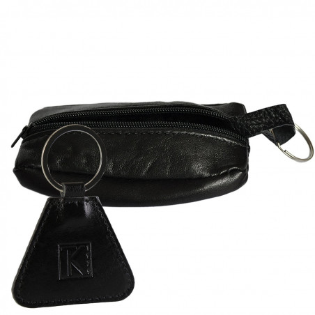 Porte-monnaie Homme / porte-clés Cuir véritable noir N1709 Idée cadeau