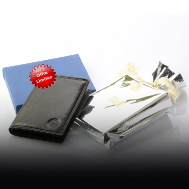 GRAND CLASSIQUE Portefeuille en cuir NOIR N1328 - Grand Portefeuille Homme PACK cadeau Noël. une fête. un anniversaire