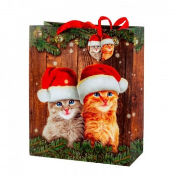 Sac de Noël chats avec Bonnet de Noel 26x32x12