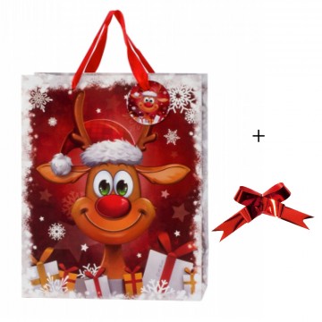 Sac cadeau de Noël "renne drôle" 26x32