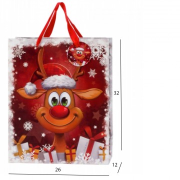 Sac cadeau de Noël "renne drôle" 26x32