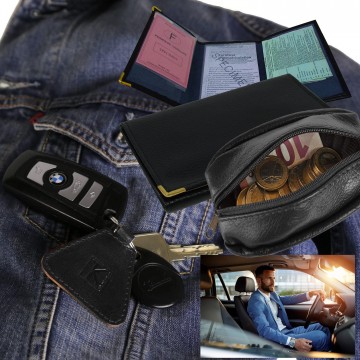 Étui Porte-clés Permis Carte Grise Assurance Homme Femme en Cuir