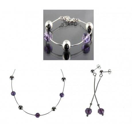 Collier chaine Argent 925 Cristaux violet N634