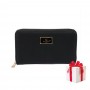 Portefeuille pochette à main femme L-19 -Noir + Cadeau surprise, Pochette Femmes PU Cuir ECO, poche billets, cartes, smartphone