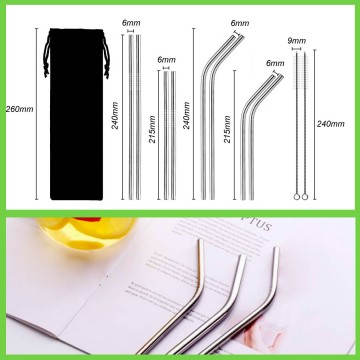 Lot 10 pailles en Acier Inoxydable, pailles métalliques réutilisables avec 2 pinceaux de Nettoyage pour Cocktails et Boissons