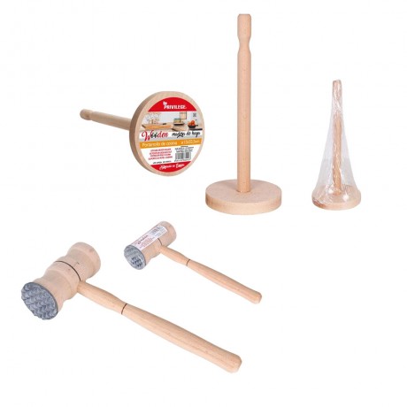 Porte-Rouleau de cuisine en bois +Attendrisseur de viande en bois