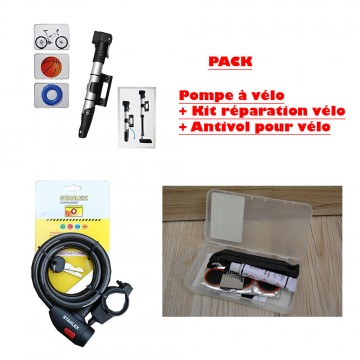 Antivol vélo + Pompe à vélo + kit réparation vélo