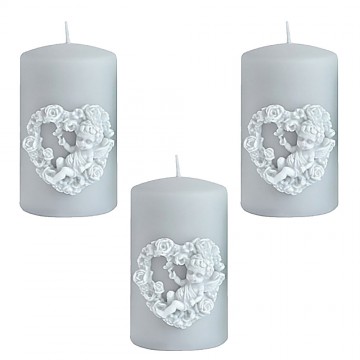 LOT DE 3 Bougies "AMORE" 10x7 cm Bougies décoratives GRIS