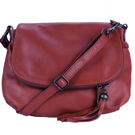 Sac à bandoulière femme Cuir marron/cognac foncé + Cadeau Surprise