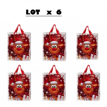 Sac cadeau de Noël "renne drôle" 26x32