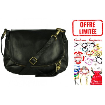 Sac bandoulière Cuir noir PALERME N1086 Sac en cuir PRIX DU WEB