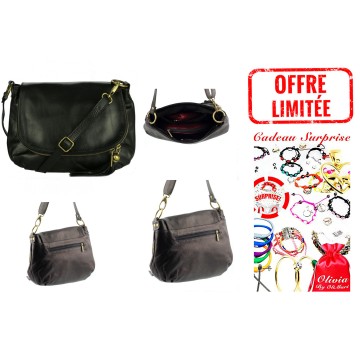Sac bandoulière Cuir noir PALERME N1086 Sac en cuir PRIX DU WEB