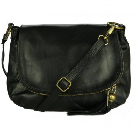 Sac bandoulière Cuir noir++ Cadeau Surprise