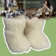 Chausson Hiver J3-B Femmes Unisexe Pantoufles en Laine Bottes Hommes semelles cuir