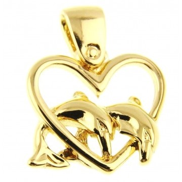 Bijoux Pendentif coeur dolphins plaqué or jaune 24 carats n°602
