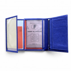 Portefeuille en cuir grainé bleu 1830 - design. solide. résistant - 15 x 10.5 cm