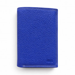 Portefeuille en cuir bleu grainé, 15 x 10,5 cm