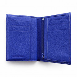 Portefeuille en cuir bleu grainé, 15 x 10,5 cm