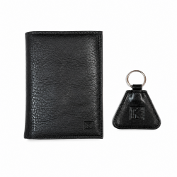 Grand portefeuille homme / Portefeuille en cuir noir N1559 Carte grise Cadeau homme