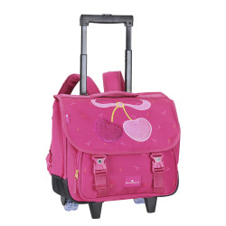 Sac à dos à roulettes rose CHERRY pour les élèves de CM1 et CM2.