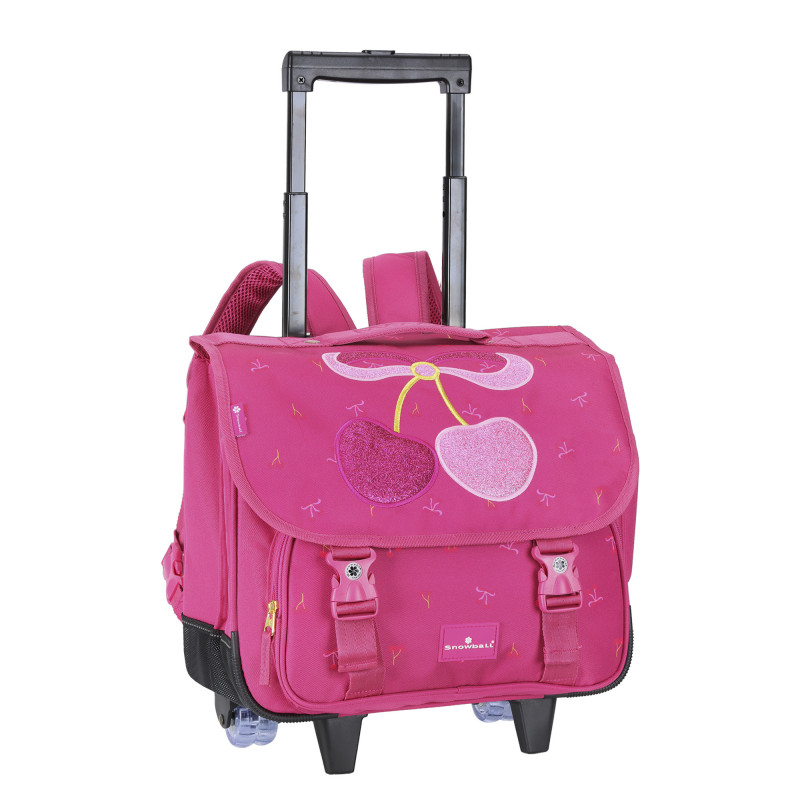 Sac à dos à roulettes rose CHERRY pour les élèves de CM1 et CM2.