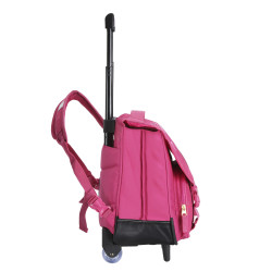 Sac à dos à roulettes rose CHERRY pour les élèves de CM1 et CM2.