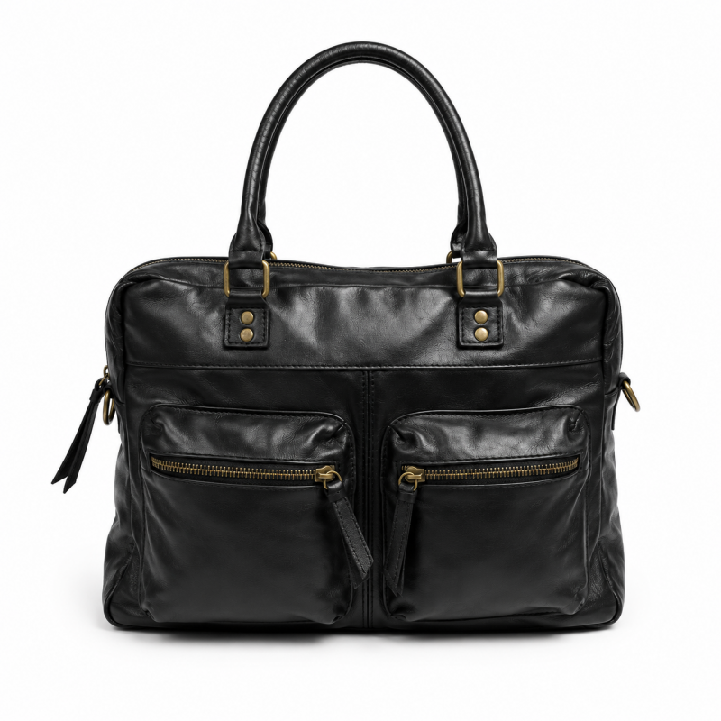 Sac à main de femme en cuir de vachette, porté main ou épaule, modèle sculpté 37x27x15 cm, incluant un cadeau surprise.