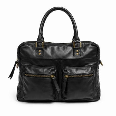 Sac à main de femme en cuir de vachette, porté main ou épaule, modèle sculpté 37x27x15 cm, incluant un cadeau surprise.