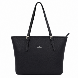 Sac shopping étudiant/lycéen zippé, synthétique PU, format A4.NOIR