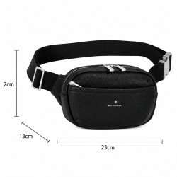 Sac banane porté de travers, 23 cm, polyester 900D avec garniture synthétique.NOIR