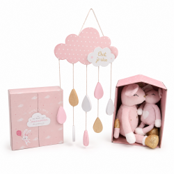 Lot de peluches souris maman et bébé, coffret naissance souvenir rose / tsuspension enfant nuage