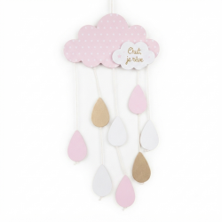 Lot de peluches souris maman et bébé, coffret naissance souvenir rose / tsuspension enfant nuage