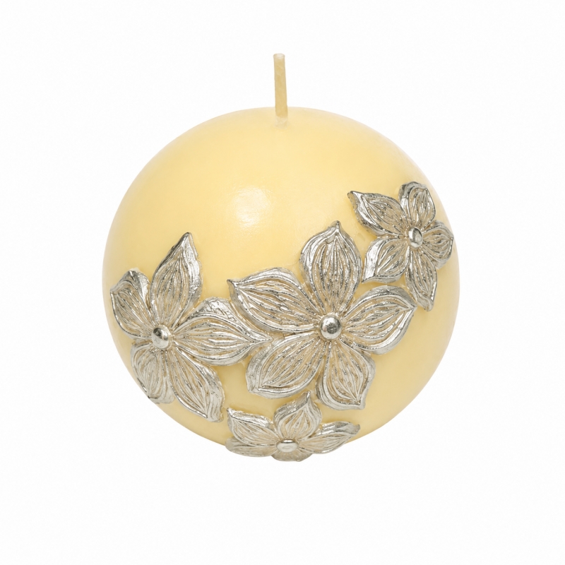 Bougie Ronde "FLEUR" diamètre 8 cm  Ecru